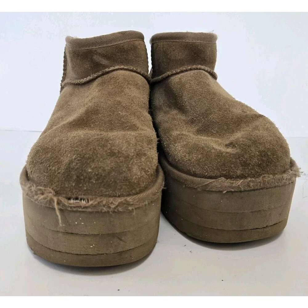 Ugg Boots Womens Size 7 Classic Ultra Mini Platform Burnt Cedar Suede Ankle